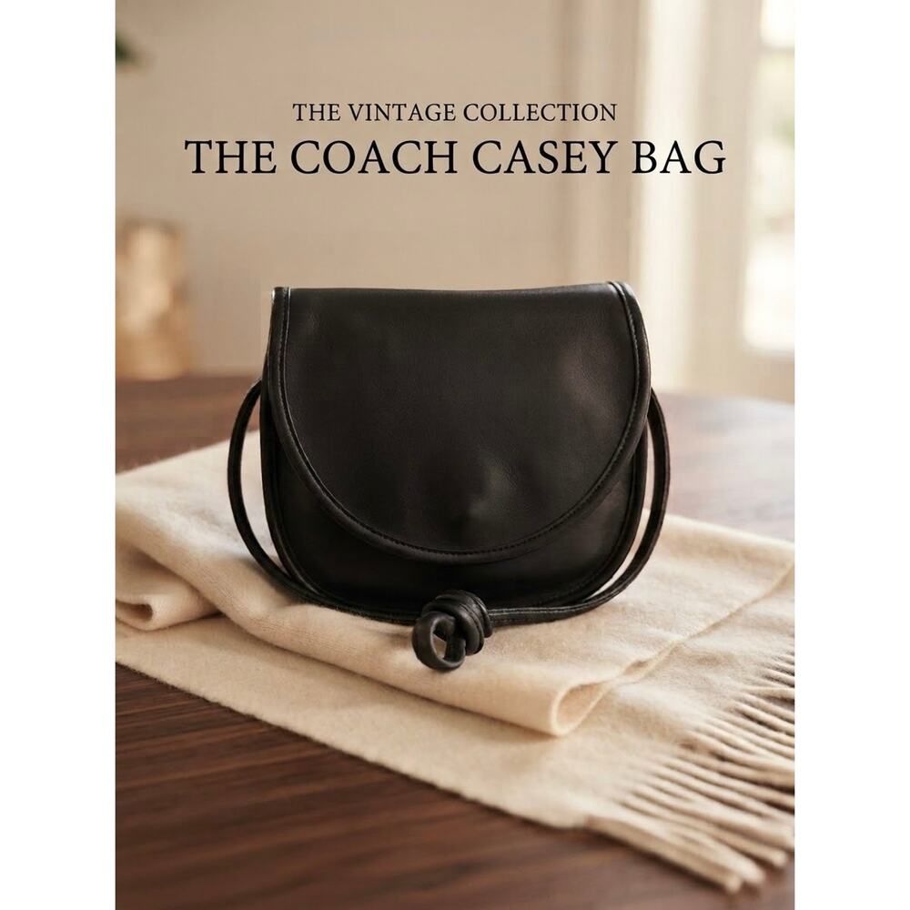 Vintage Coach Black Leather Casey Saddle Bag Crossbody Purse
